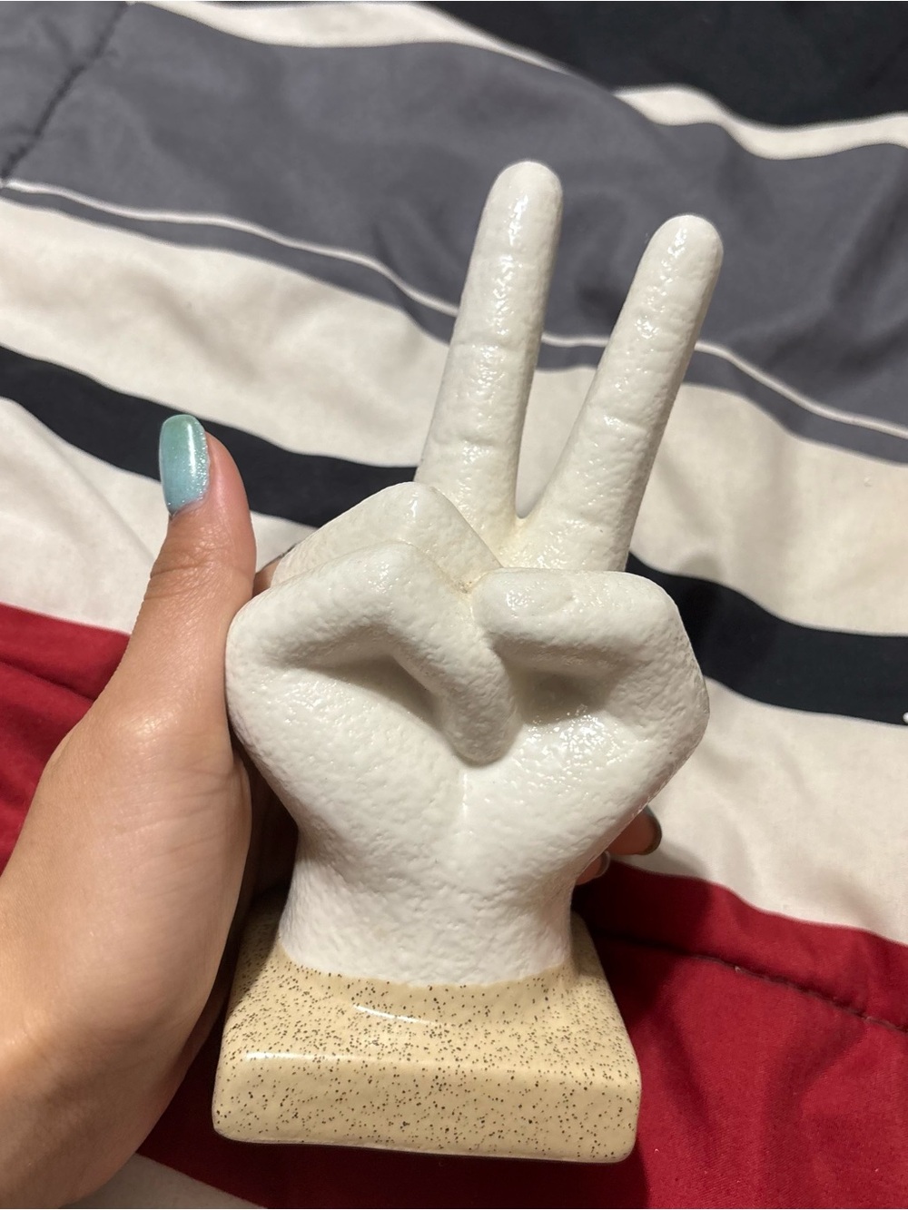Mainstays Peace Hand Sign White Ceramic Figurine